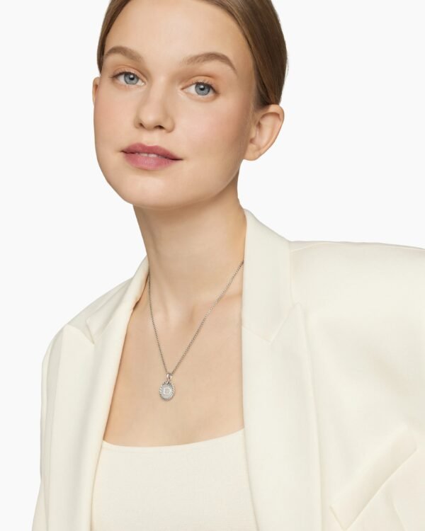 Initial Charm Necklace Sterling Silver with Diamond D