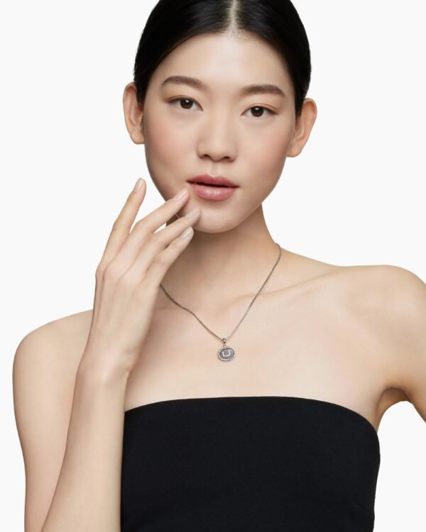 Initial Charm Necklace Sterling Silver with Diamond U