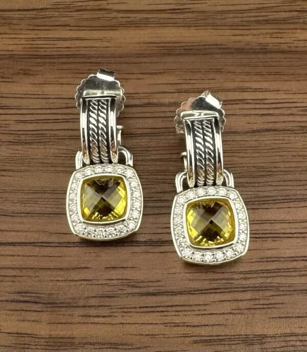 077E0D12-15F6-9094-67B6-86E0B2E7CBED.jpg Albion® Drop Earrings Sterling Silver with Yellow Onyx and Diamonds