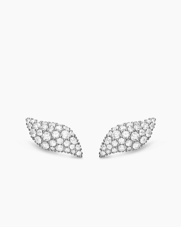 Petite Pav&eacute; Flute Stud Earrings Sterling Silver with Diamonds, 10.6mm