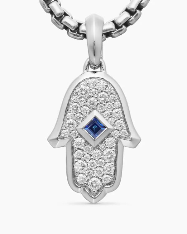 0AAEA743-BC94-4CB5-9548-1161D82C7CC9.jpg Hamsa Amulet 18K White Gold with Pavé Diamonds and Blue Sapphire, 24.6mm