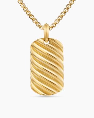 Sculpted Cable Tag 18K Yellow Gold, 42mm