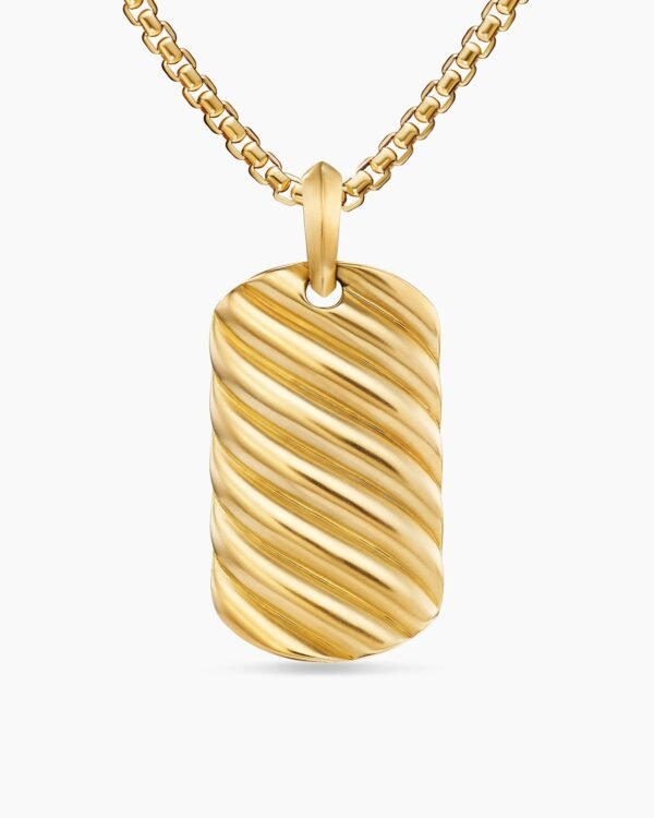 Sculpted Cable Tag 18K Yellow Gold, 42mm
