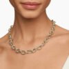 Oval Link Chain Necklace Sterling Silver with 18K Yellow Gold, 16mm