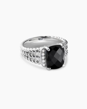 Petite Wheaton Sterling Silver with Black Onyx and Diamonds, 10mm