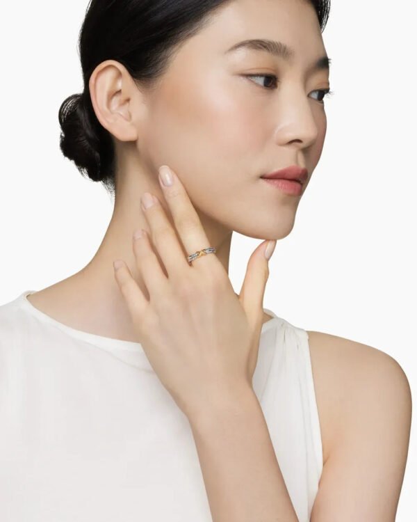 1425623F-8848-EBB4-0BD9-796C578E00DF.jpg Petite X Ring Sterling Silver with 18K Yellow Gold - 6