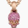 Skull Amulet Full Pav&eacute; Pink Sapphires and 18K Rose Gold, 14mm