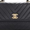 Caviar Chevron Quilted Small Coco Handle Flap Dark Grey