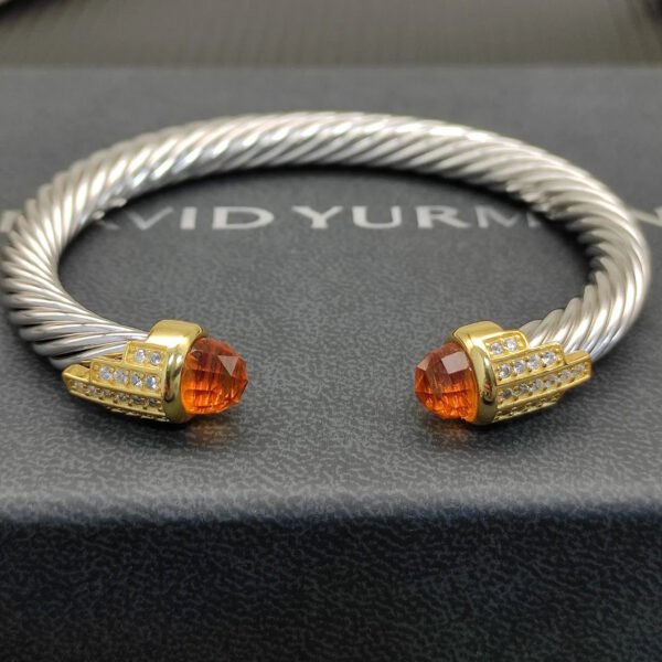 7mm Cable Bracelet with Champagne & Diamond Accents ??Gold Cap