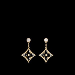 Color Blossom BB Star Ear Studs, Yellow Gold, Onyx And Diamonds