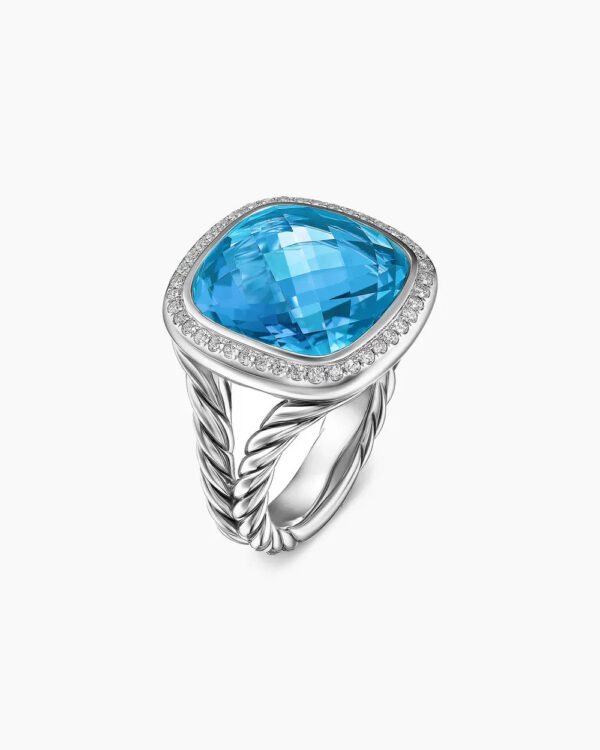 Albion&reg; Ring Sterling Silver with Blue Topaz and Diamonds, 14mm - 6