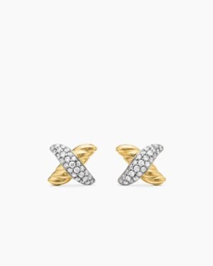 1C3B5975-ED79-467E-F85F-9917D48D5915.jpg Petite X Stud Earrings 18K Yellow Gold with Diamonds, 8.4mm
