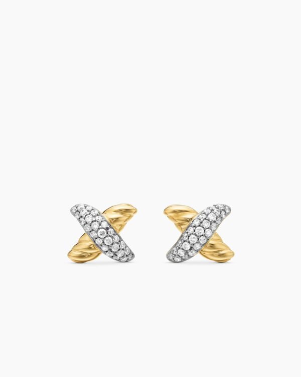 Petite X Stud Earrings 18K Yellow Gold with Diamonds, 8.4mm