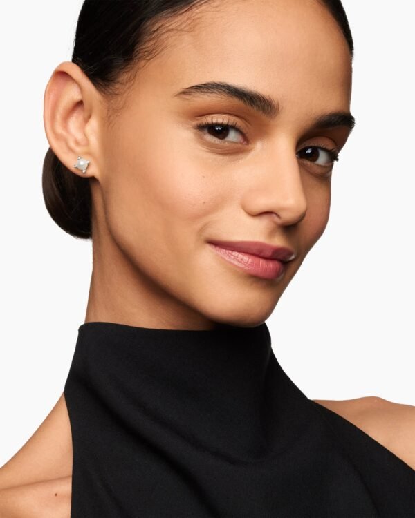 Pearl Stud Earrings Sterling Silver with Pearls and Diamonds, 7.4mm