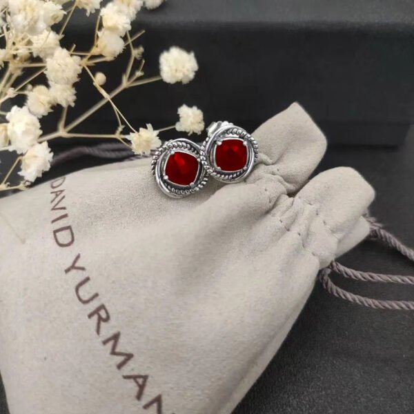 Infinity Stud Earrings Sterling Silver with Garnets, 13mm
