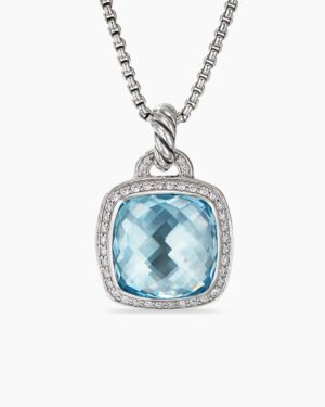Albion Pendant Sterling Silver with Blue Topaz and Diamonds, 14mm