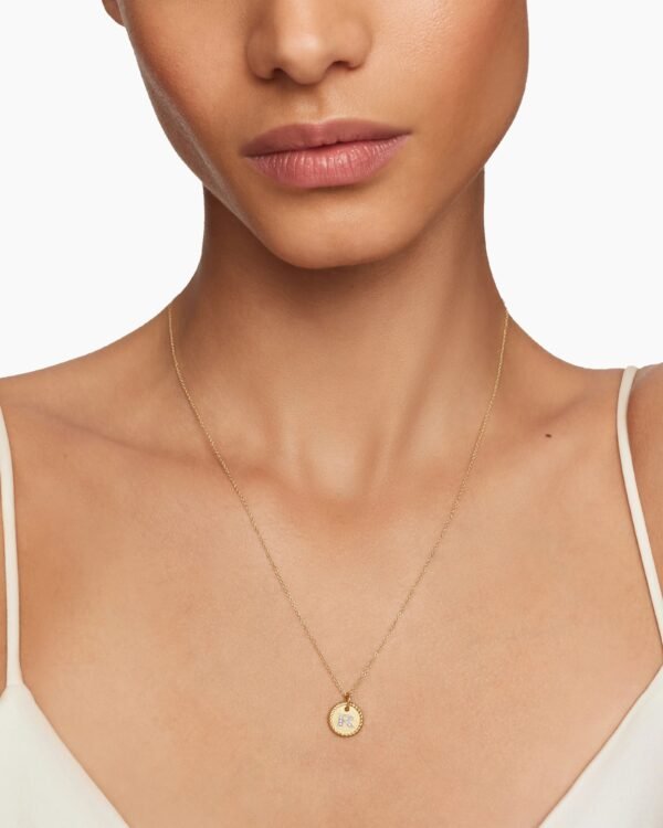 Initial Charm Necklace 18K Yellow Gold with Diamond R