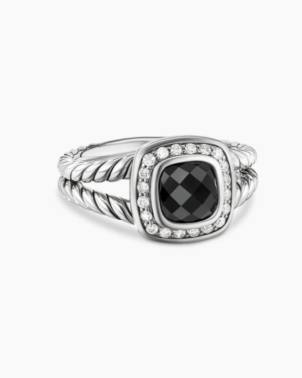 Petite Albion&reg; Ring Sterling Silver with Black Onyx and Diamonds, 7mm