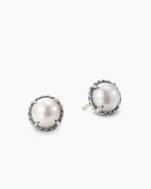 Petite Chatelaine Stud Earrings Sterling Silver with Pearls, 8mm
