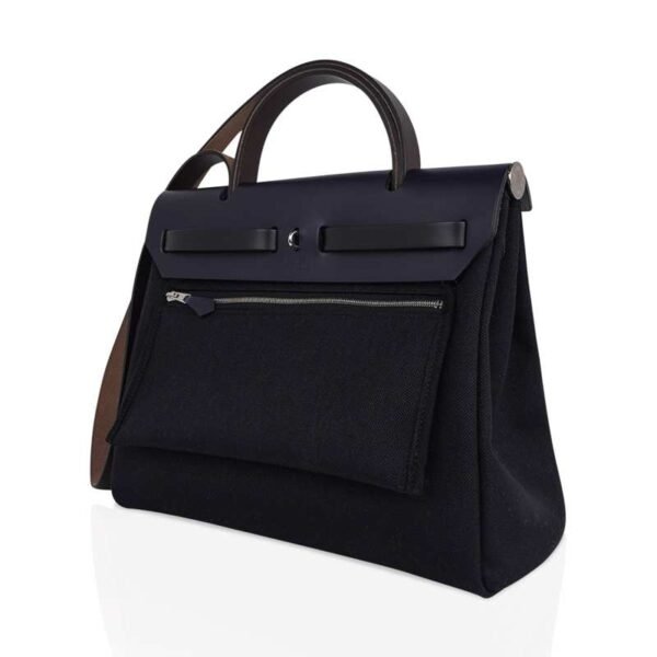 Herbag Zip 31 Bag Retourne Black Toile & Blue Indigo Vache Hunter Leather with Palladium Hardware