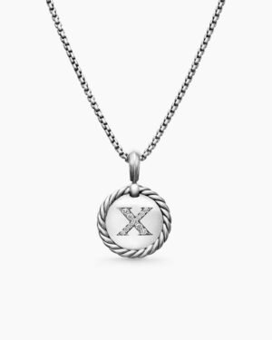 Initial Charm Necklace Sterling Silver with Diamond X