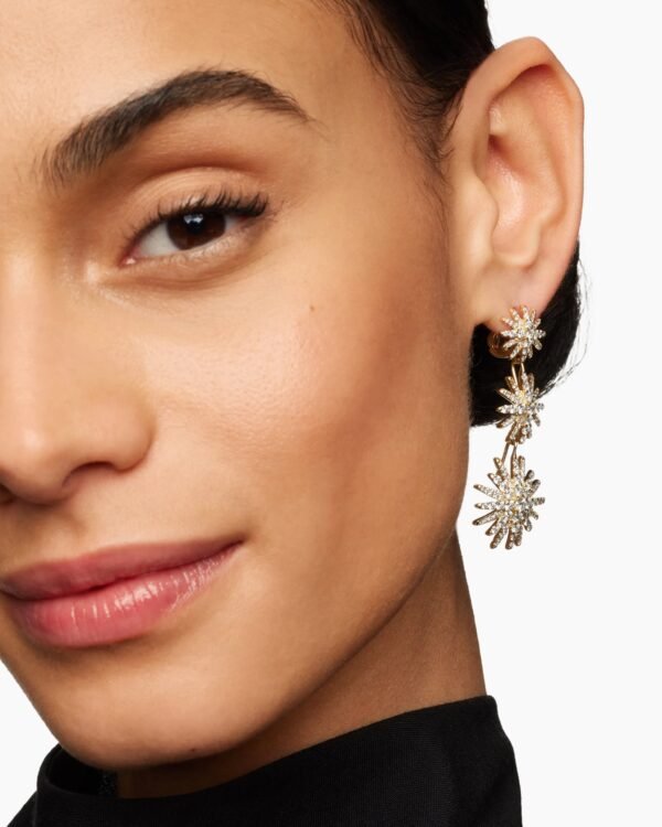 Starburst Triple Drop Earrings 18K Yellow Gold with Diamonds, 51mm