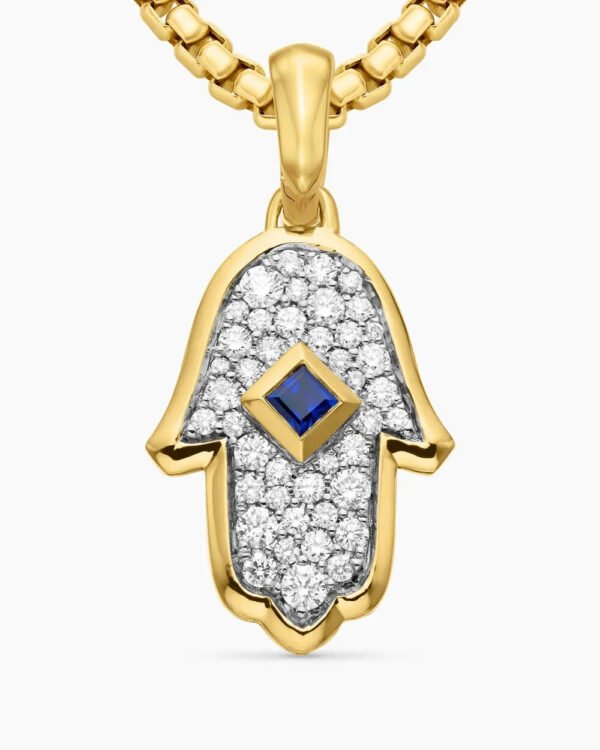 2F0E54A9-E17D-1082-6BF4-54E9B12FBF2C.jpg Hamsa Amulet 18K Yellow Gold with Pavé Diamonds and Blue Sapphire, 24.6mm