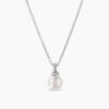 Petite Solari Pendant Necklace 18K White Gold with Pearl and Diamonds, 11.5mm