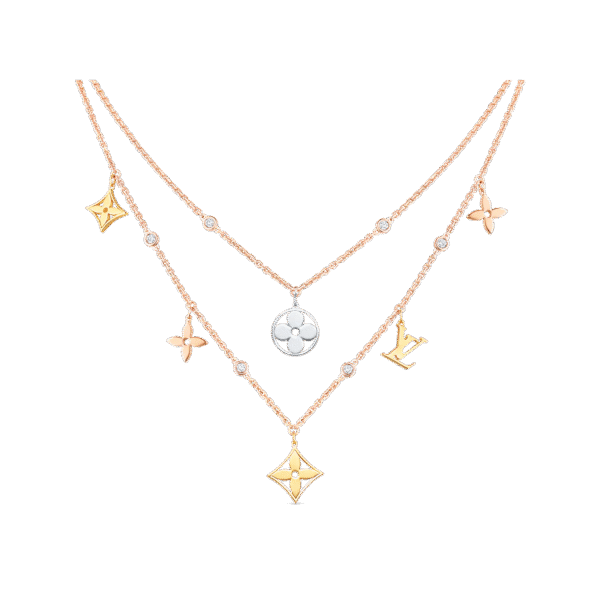 Idylle Blossom Charms Necklace, 3 Golds And Diamonds