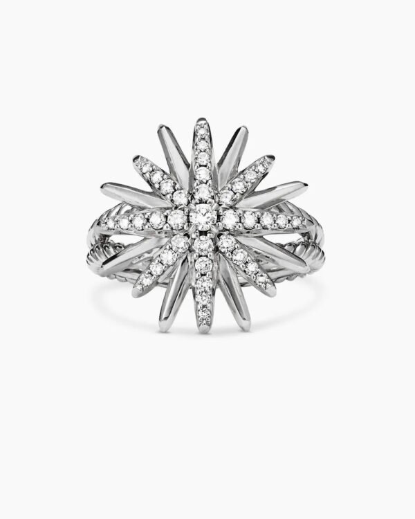 Starburst Ring Sterling Silver with Diamonds, 19mm