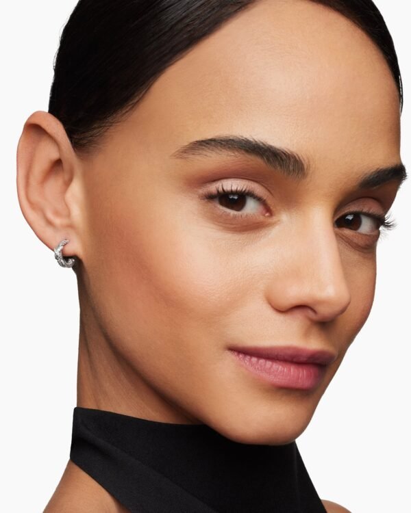 Petite X Hoop Earrings Sterling Silver with Pav&eacute; Diamonds, 12.6mm