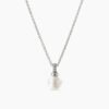 Petite Solari Pendant Necklace 18K White Gold with Pearl and Diamonds, 11.5mm