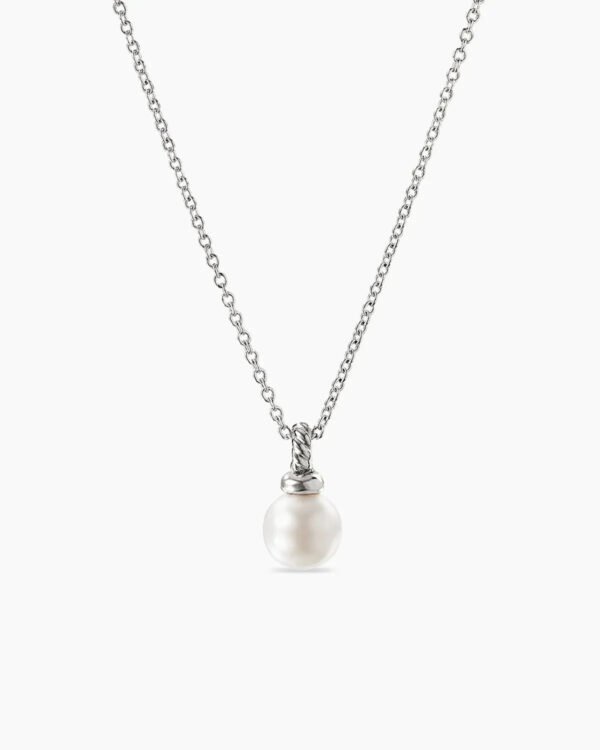 Petite Solari Pendant Necklace 18K White Gold with Pearl and Diamonds, 11.5mm