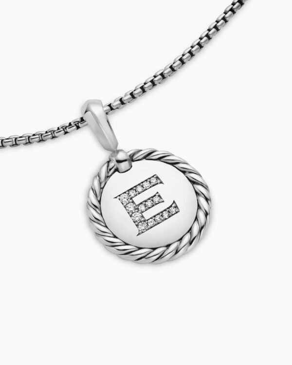 Initial Charm Necklace Sterling Silver with Diamond E