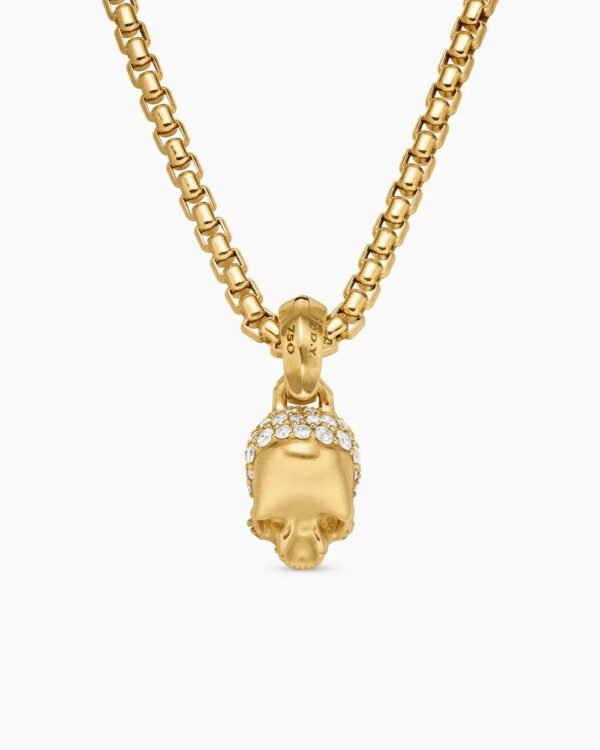 Skull Amulet Full Pav&eacute; Diamonds and 18K Yellow Gold, 14mm