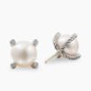 Pearl Stud Earrings Sterling Silver with Pearls and Diamonds, 14mm