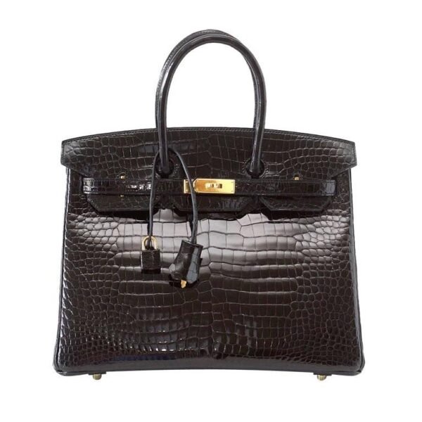 Birkin 35 Black Porosus Crocodile with Gold Hardware