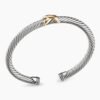 X Classic Cable Station Bracelet Sterling Silver with 14K Yellow Gold, 5mm