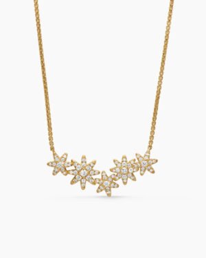 Starburst Cluster Station Necklace 18K Yellow Gold with Diamonds