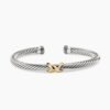 X Classic Cable Station Bracelet Sterling Silver with 14K Yellow Gold, 5mm