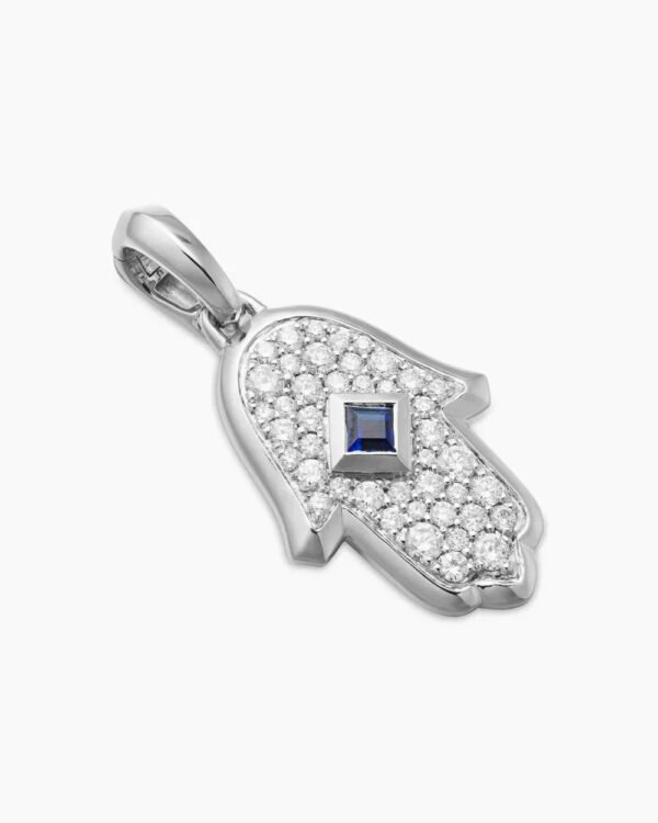595204E4-01C4-8AA5-0CD7-43FABF79926F.jpg Hamsa Amulet 18K White Gold with Pavé Diamonds and Blue Sapphire, 24.6mm