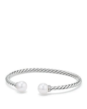 Solari Cablespira&reg; Bracelet Sterling Silver with Pearls and Diamonds, 3mm