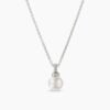 Petite Solari Pendant Necklace 18K White Gold with Pearl and Diamonds, 11.5mm