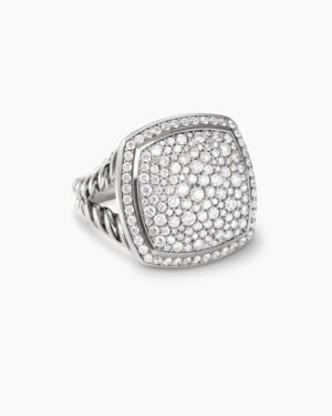 Albion Ring Sterling Silver with Pave Diamonds, 17mm