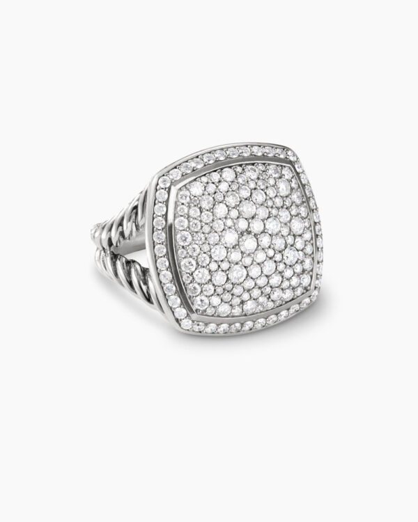 Albion Ring Sterling Silver with Pave Diamonds, 17mm
