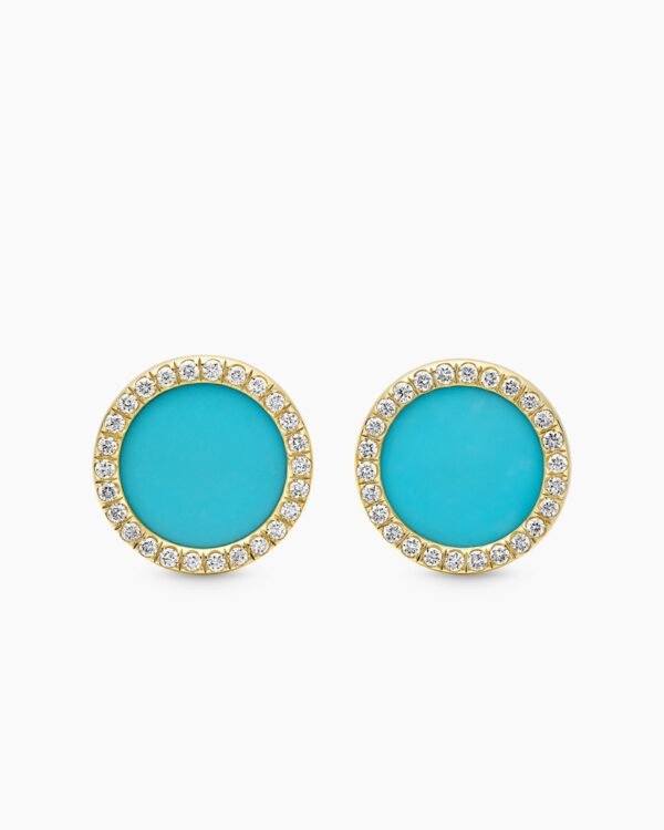 63349617-0E02-2F16-64D8-F4F39284B0EC.jpg Petite DY Elements® Stud Earrings 18K Yellow Gold with Turquoise and Diamonds, 11mm