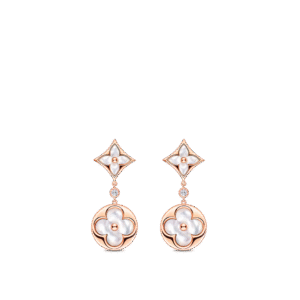 Color Blossom Long Earrings, Pink Gold, White Mother-Of-Pearl And Diamonds