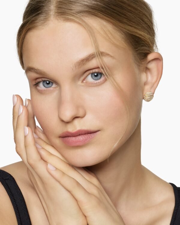 Sculpted Cable Stud Earrings 18K Yellow Gold with Diamonds, 14mm