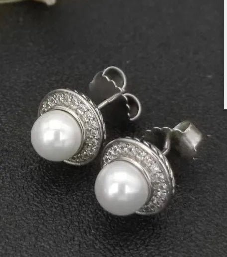 Pearl Classics Cable Halo Button Earrings Sterling Silver with Diamonds, 13mm