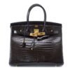 Birkin 35 Black Porosus Crocodile with Gold Hardware
